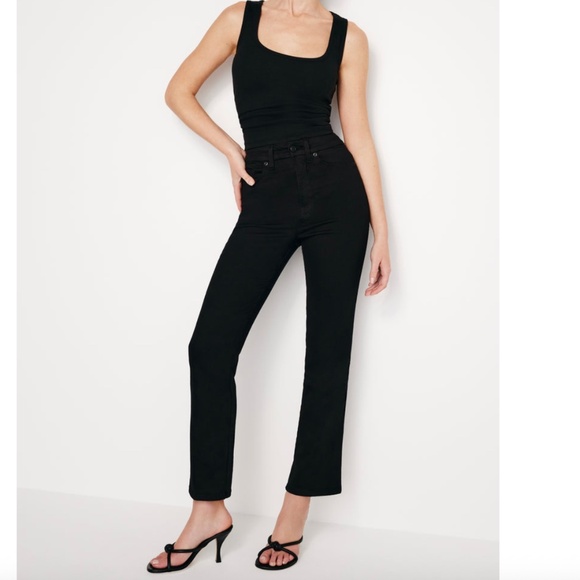 Good American Good Curve Straight Never Fade Black Power Stretch Ankle Jeans 10 - Picture 1 of 14